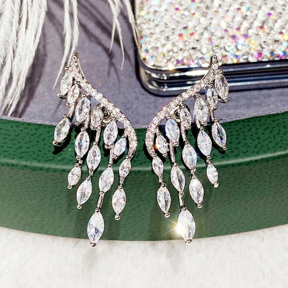 925 Sterling Silver Diamond Angel Wings Earrings